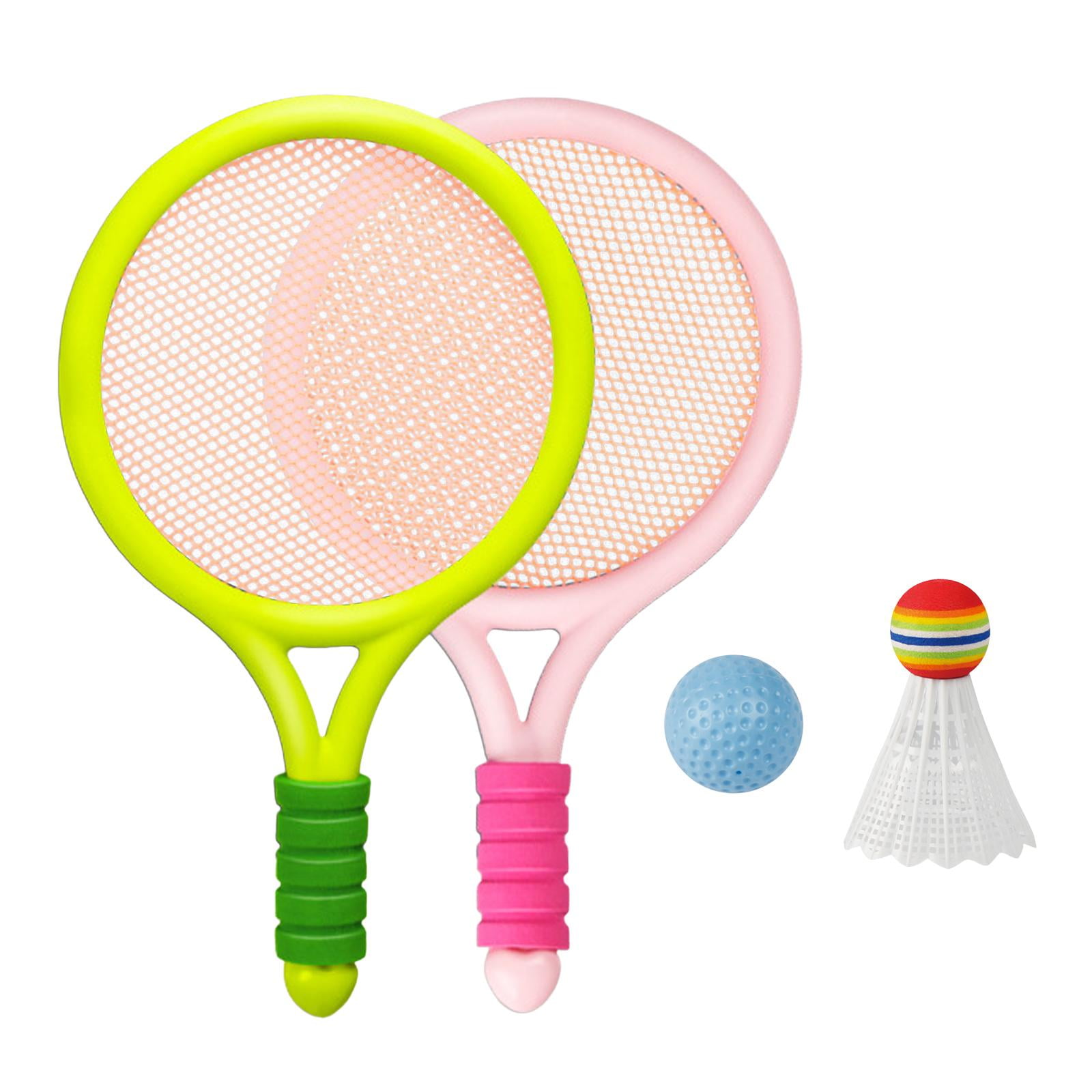Badminton Tennis Racket with Tennis Ball And Badminton Shuttlecock for Training Beginner Players , Green and Pink