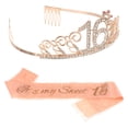thumbnail image 5 of KAKOWELY 2 diademas con forma de corona y faja con estampado de letras para fiesta de cumpleaños, decoración para niña, 5 of 5
