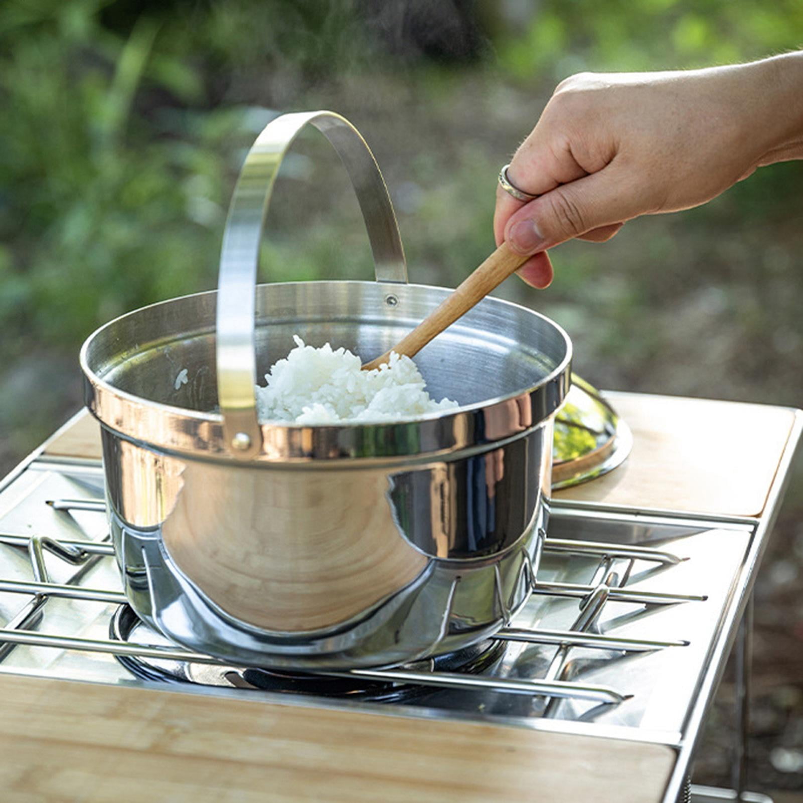 Suodoka 5.9‑L Folding Stainless‑Steel Camping Rice Cooker with Heat‑Resistant 430 Steel Exterior, 304 Food‑Grade Interior, and Ergonomic Handle for Outdoor Cooking