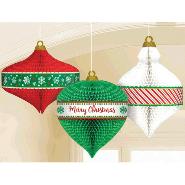 Christmas Ornament 3 Pc Honeycomb Hanging Decorations  Walmart.com