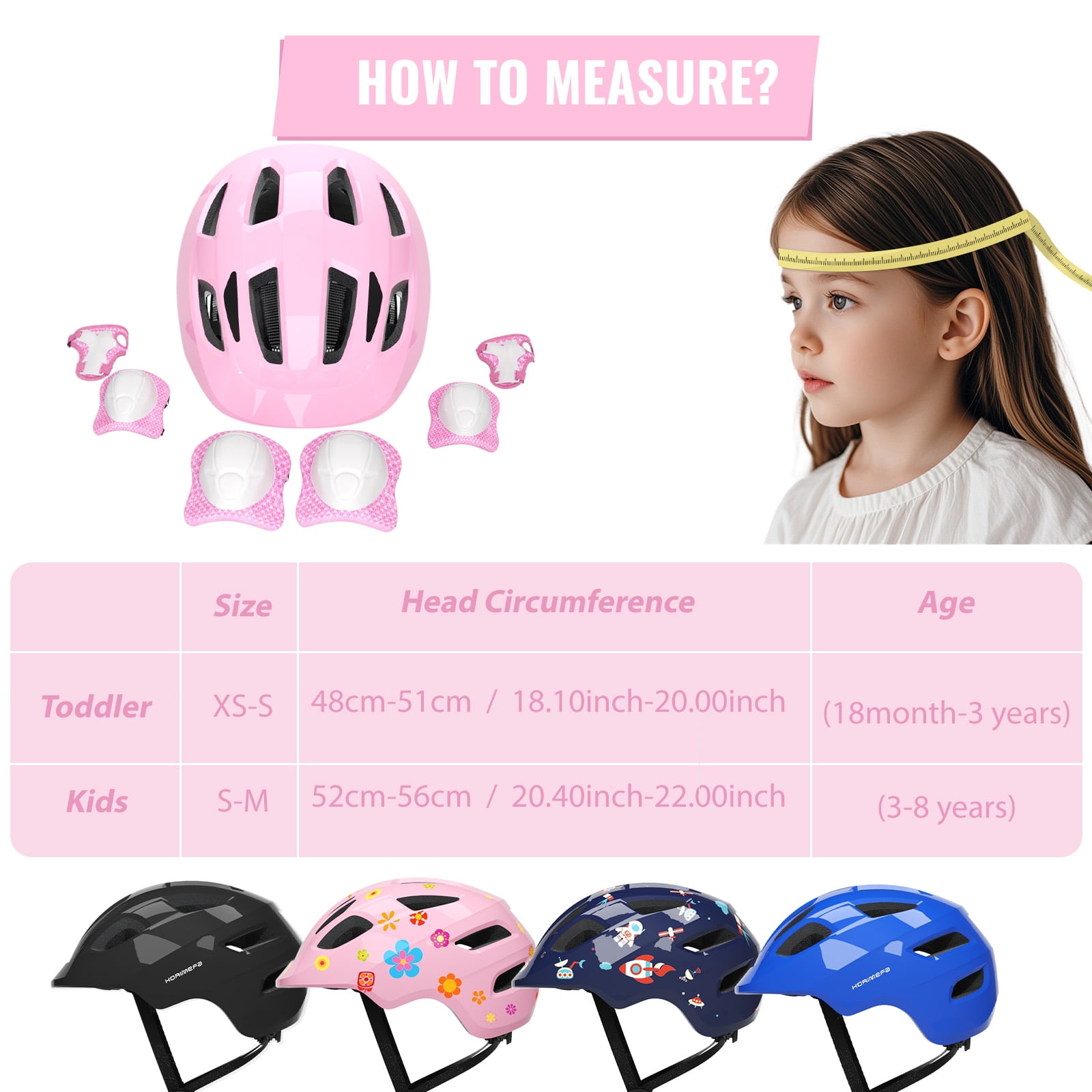 KORIMEFA Kids Bike Helmet Toddler Bicycles Helmets, Multi-Sport Protective Gear Set for 3-5-8-14 Years Boys Girls with Knee Elbow Pads Wrist Guards for Cycling,Skateboarding,Skating Scooter