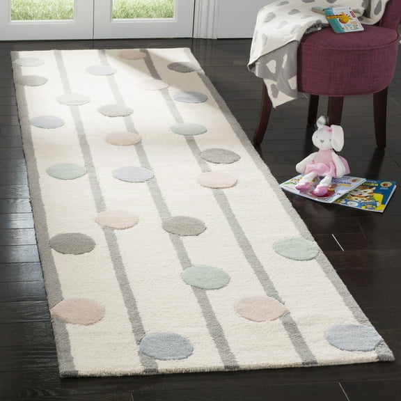 Safavieh Handmade Kids Ganka Dotted Stripe Wool Rug 2'6" x 8' 5' x 8',8' Runner Indoor,Runner,Handmade Kids Room,Dining Room,Entryway Runner