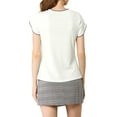 thumbnail image 4 of MODA NOVA Junior's Tops Contrast Color Round Neck Cap Sleeve Shirt White S, 4 of 6