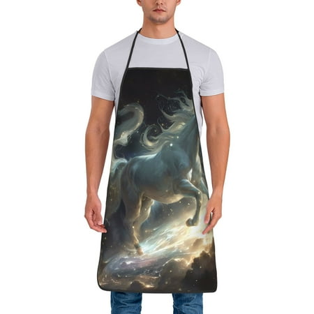 

Wukai Space White Horse Print Aprons Adjustable Bib Aprons Cooking Kitchen Chef Apron for Women and Men