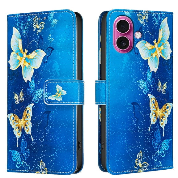 Allytechgroup iPhone 16 Case Wallet Cover with Card Holder, Flip Folio Phone Case for Apple iPhone 16 with Magnetic Closure, Kickstand & RFID Blocking Case for Women Men, Butterfly
