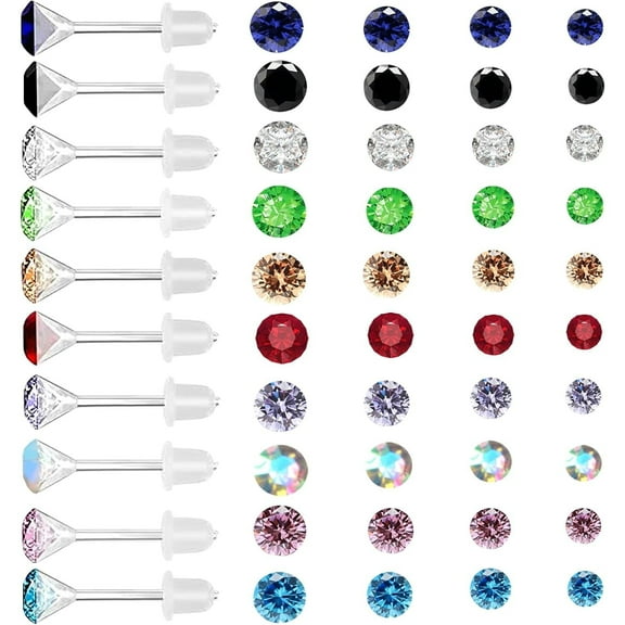 140 Pieces Colorful Rhinestones Earring Studs Hypoallergenic Plastic Resin Post Earrings with Earring Backs for Women Sensitive Ears Party Decoration Gift, 3mm 4mm 5mm 6mm