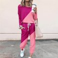 thumbnail image 2 of CHOK Womens Sport Set Long Sleeve Patchwork Color with Loose Cozy Petite Sweatpant Trendy Fall Winter Suits (X-Large  Pink), 2 of 5