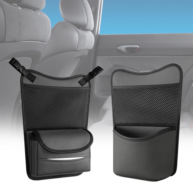 Bolsa de almacenamiento para asiento de coche, organizador de cuero para huecos de asiento de coche (gris)