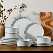 Vesteel 12-Piece Dinnerware Set, Ceramic Plates and Bowls Sets, Healthy Yixing Purple Clay Dishes Set, Elegant & Durable Tableware, Dishwasher & Microwave Safe - Moonlight White