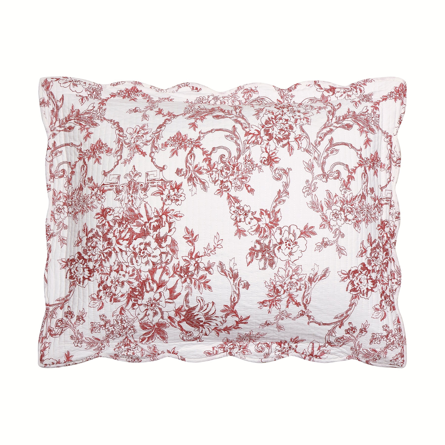 Modern Heirloom Garden Toile Red 3-Piece Reversible Quilt Set, King