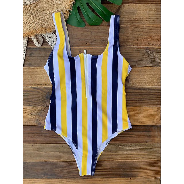 Traje de baño de una pieza para mujer 2022 nuevo Zip Push Up Monokini Sexy traje de baño sólido a rayas con estampado de hojas ropa de playa 2M