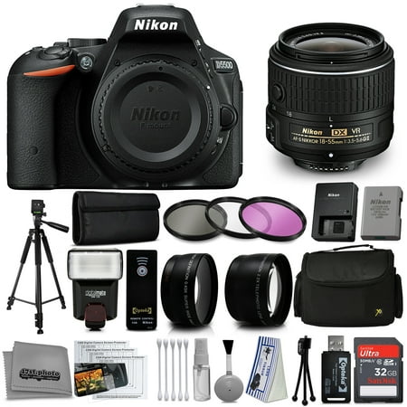 Nikon D5500 Digital SLR Camera Black with 18-55mm VR Lens + 32GB 15PC Accessory Bundle (Nikon D5500 Best Price)