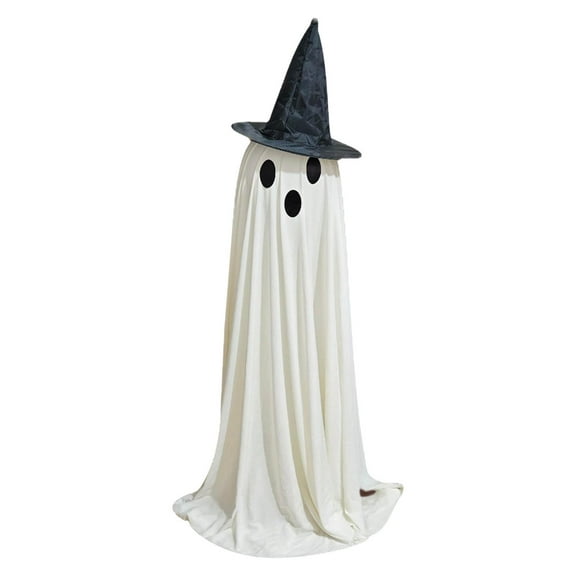 Hvmvliv Ghost Decor 47.24in Colored Halloween Scary Ghost with Witch Hat Decorations Spooky Ghosts LED Lights for Halloween Decoration for Front Porch Yard White