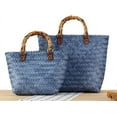 thumbnail image 2 of Handwoven Tote Bag for Women Straw Hobo Bag with Bamboo Handle PVC Bag Rattan Woven Handbag Summer Beach Purse, 2 of 7