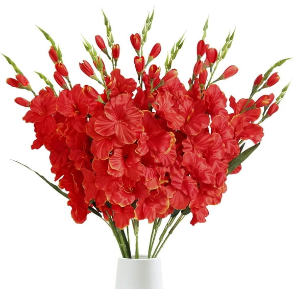 Gladiolus Artificial Flowers 3.3in Gladiolus Flowers Silk Gladiolus Flowers with Stems Artificial Gladiolus Flowers Faux Gladiolus for Home Wedding Office Decoration(Sunset)