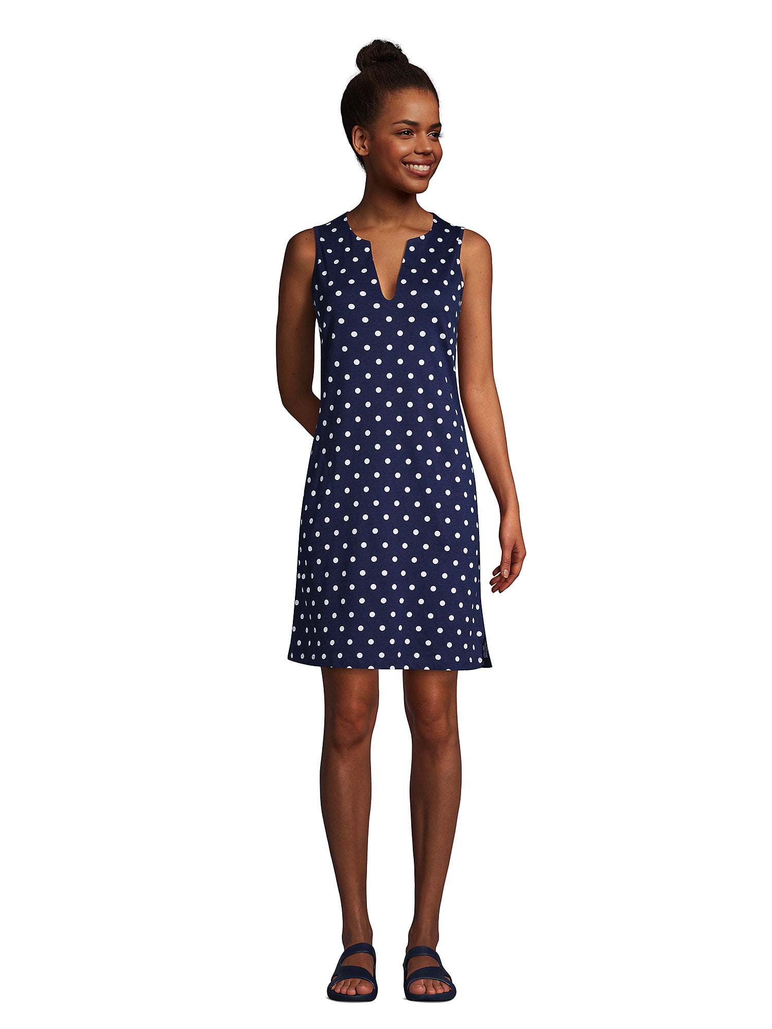 Lands' End Women's Cotton Jersey Sleeveless Swim Coverup Dress Print