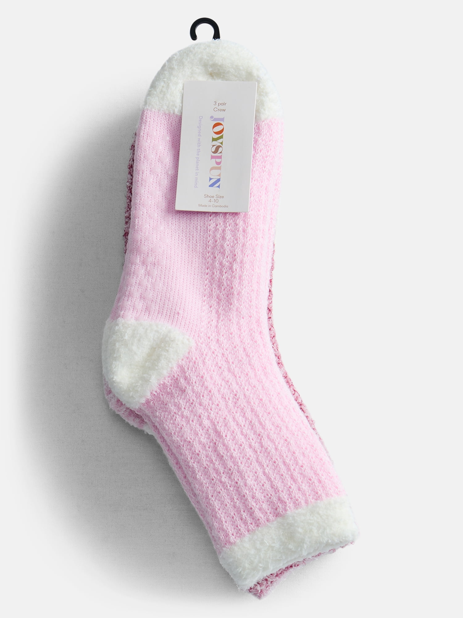 Joyspun Women's Double Layer Crew Lounge Socks, 3 Pack, Shoe Sizes 4-10