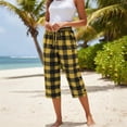 thumbnail image 6 of Women's Cotton Polyester Wide Leg Capri Pants, Mid Waisted Elastic Waist Straight Tube Casual, Pockets with Drawstring Relaxed Fit, Office Beach Travel Summer, Cropped Pants, 6 of 8