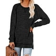 thumbnail image 3 of SHIBEVER Long Sleeve Tops For Women Fall Round Neck T Shirts Fashion Workout Split Tunics Tops Casual Cute Loose Fit Pullover Tops Blouses Black, 3 of 5