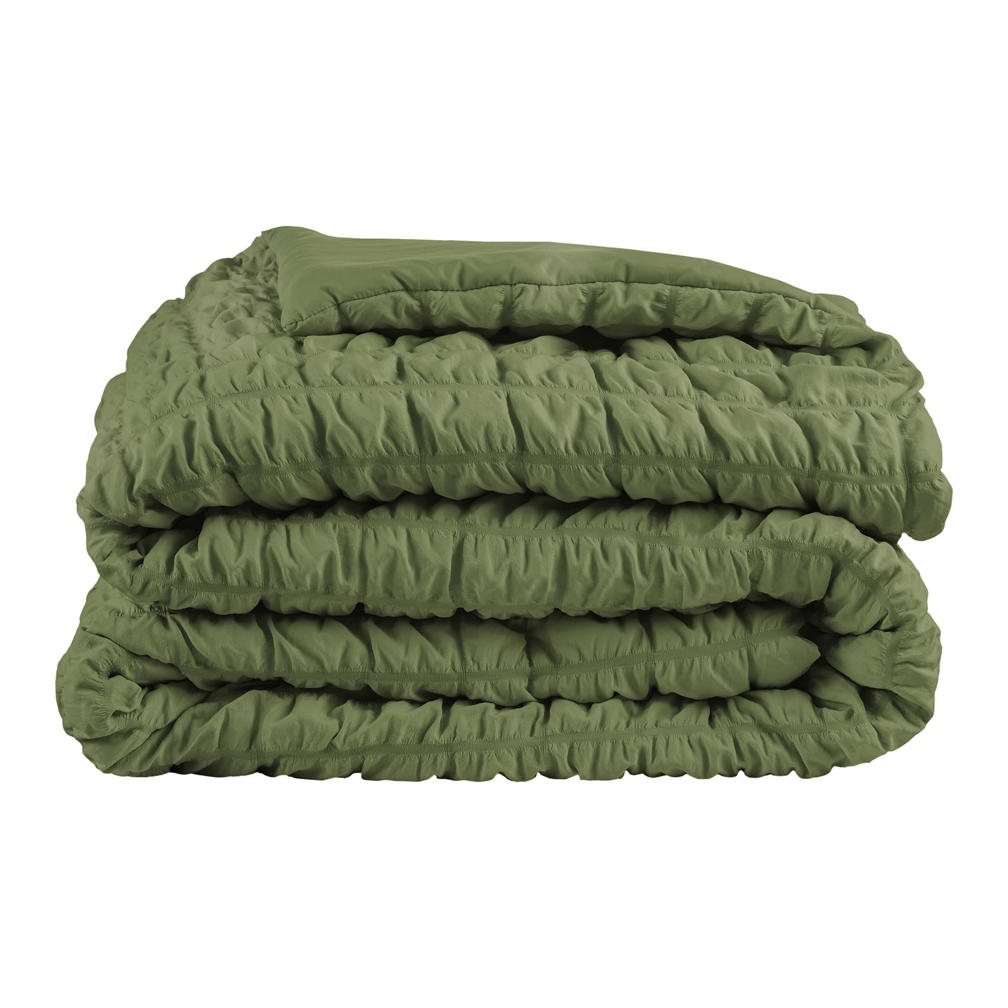 Mainstays Full/Queen Comforter Set, All-Season, 3-Piece, Green Puffy Seersucker