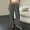 thumbnail image 2 of Womens Linen Pants Drawstring Elastic Waist Wide Leg Beach Pants for Women Cotton Linen Palazzo Pant with Pockets Dark Gray M, 2 of 5