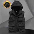 thumbnail image 2 of QATAINLAV Men's Outdoor Hiking Hooded Vest Fishing Travel Golf Cargo Jackets with Multi Pockets Warm Fleece Lined Work Waistcoat, Black, M, 2 of 10