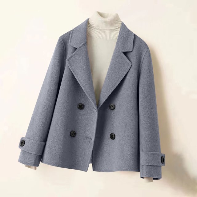 Abrigo informal de manga larga sin capucha y chaquetas para mujer, abrigo corto cruzado con solapa de color liso y manga larga para mujer