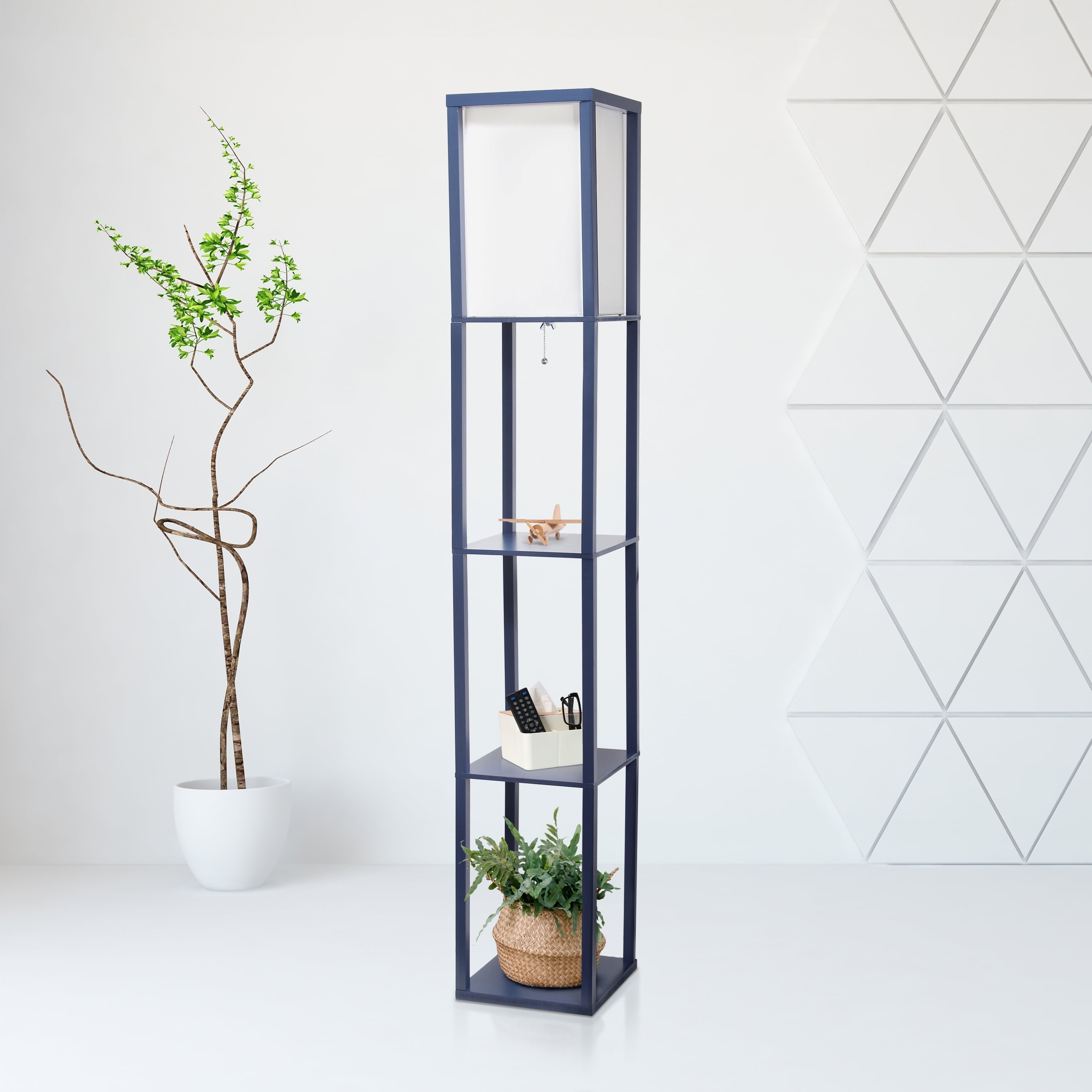 Creekwood Home 62.5" Contemporary 3-Tier Storage and Display Floor Lamp, Navy Blue