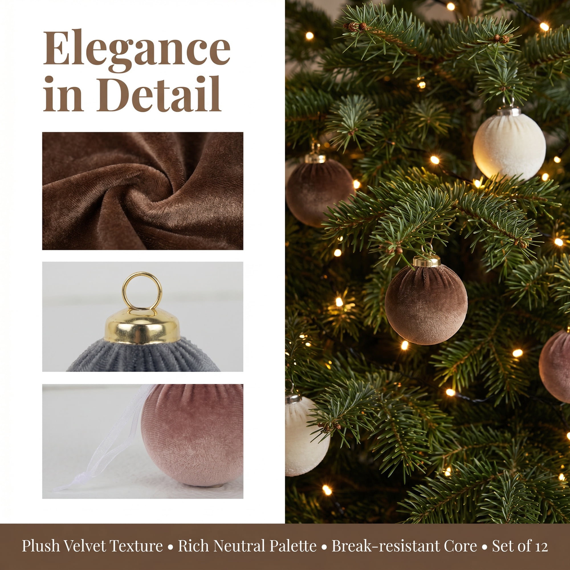 Unique Bargains Velvet Christmas 12 Pack Flocked Sphere Orbs Luxury Ornaments Style A 2.4"