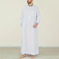 thumbnail image 2 of JAJAHO Mens Kaftan Abaya Thobe Long Sleeve Button Down Collared Pocket Ankle Length Robe Arab Traditional Clothes, 2 of 7