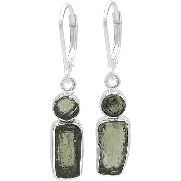 Earth Gems Jewelry Moldavite Earrings 925 Sterling Silver Handmade Dangle Earrings for Her