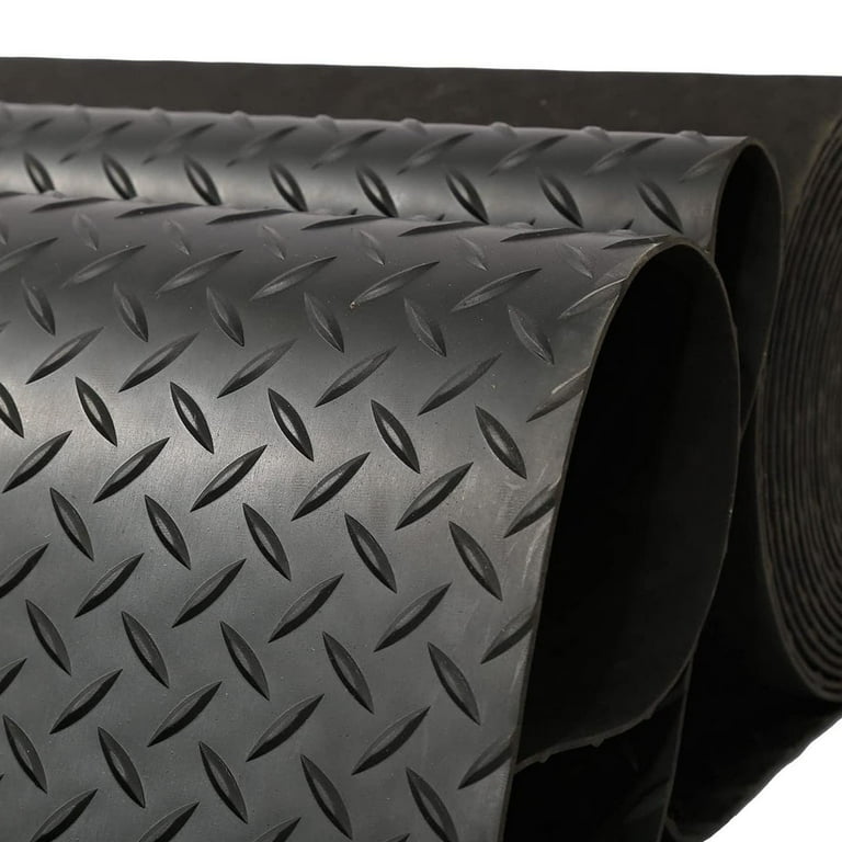 Rubber-Cal Diamond Plate Rubber Flooring Rolls, 3mm x 4ft x 2ft Rolls, Black