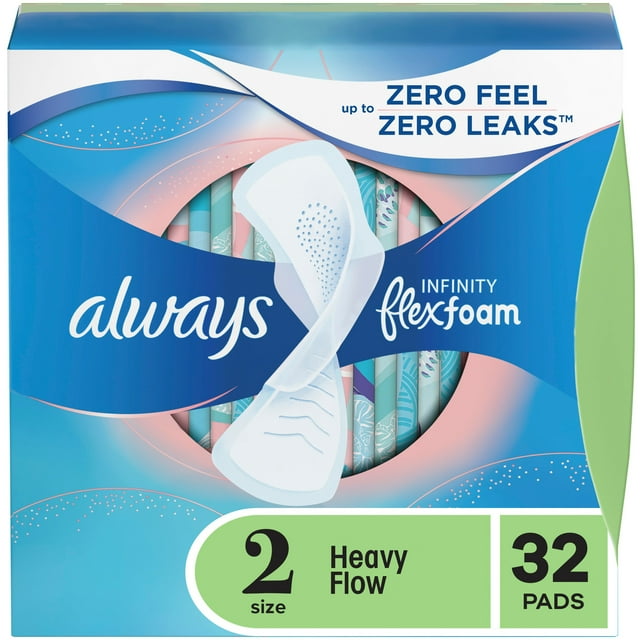 Always Infinity with FlexFoam Pads for Women, Size 2, Heavy Absorbency, with Wings, Unscented