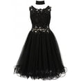 thumbnail image 4 of Big Girls' Elegant Sleeveless Lace Mesh Rhinestone See Through Pageant Flowers Girls Dress Black 14 (CC50C10), 4 of 5