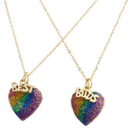 Lux Accessories Gold Tone Rainbow Glitter Heart Best Buds BFF Necklace Set (Best Women's Jeans 2019)