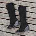 thumbnail image 6 of Mepaouo Women's Knee High Boots Wedge Heel Fashion Round Toe Stretchy Winter Long Boots(Black,5.5), 6 of 8