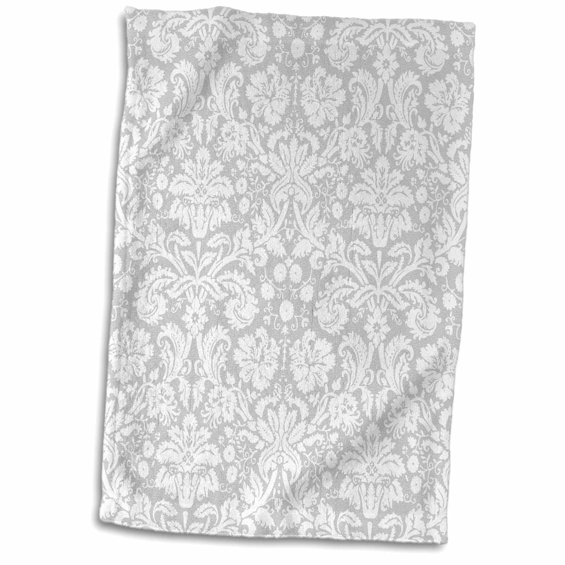 3dRose Silver and white damask pattern grey gray fancy french