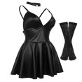 thumbnail image 2 of Vestido ajustado de cuero sin mangas con espalda descubierta para mujer, traje de corte bajo con ribete, camisas negras, uniforme para fiesta de carnaval y Halloween, 2 of 4