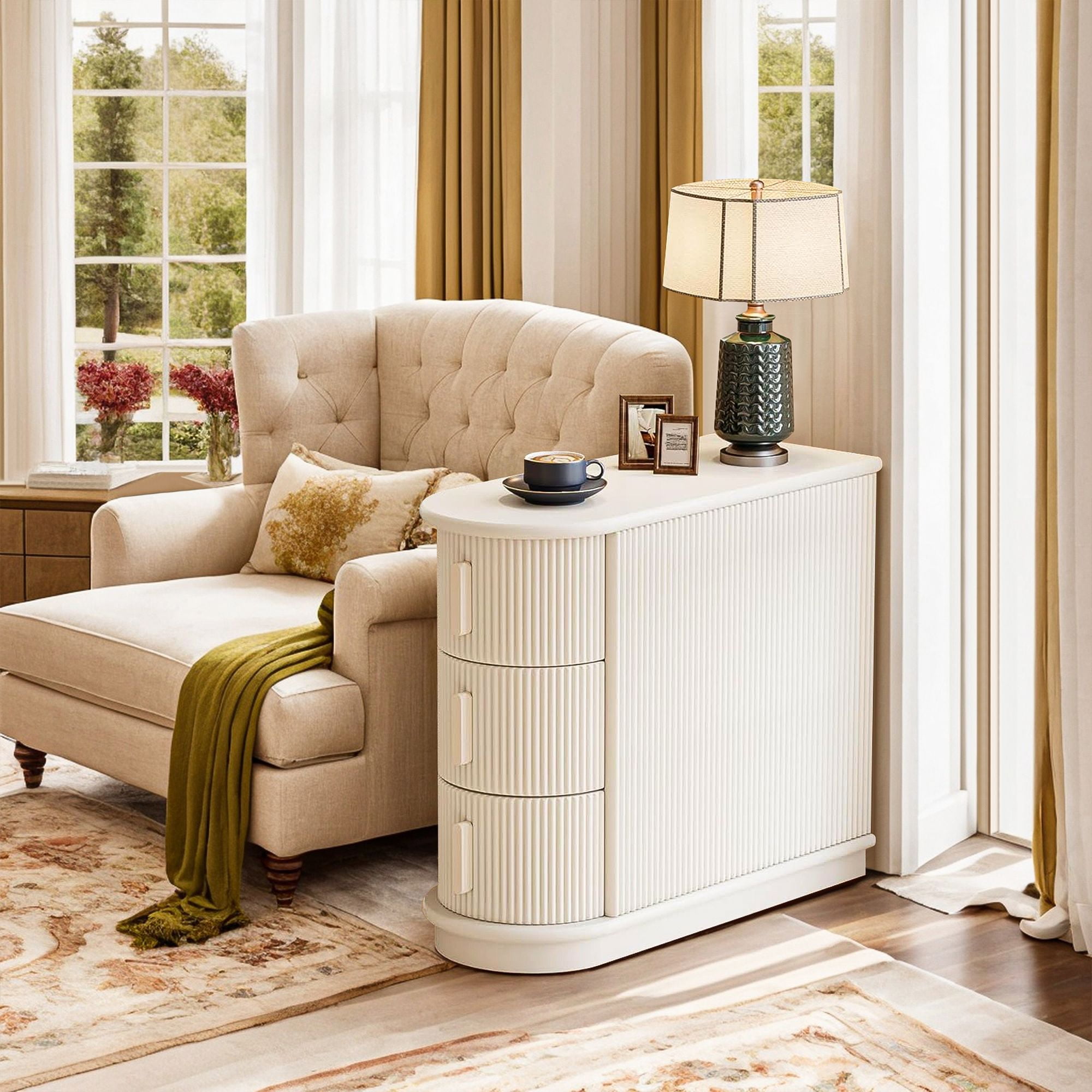 Demi Bonn Narrow Side Table with 3 Drawers, Wood Side End Table, Nightstand and Bedside Table with Storage, for Small Spaces, White