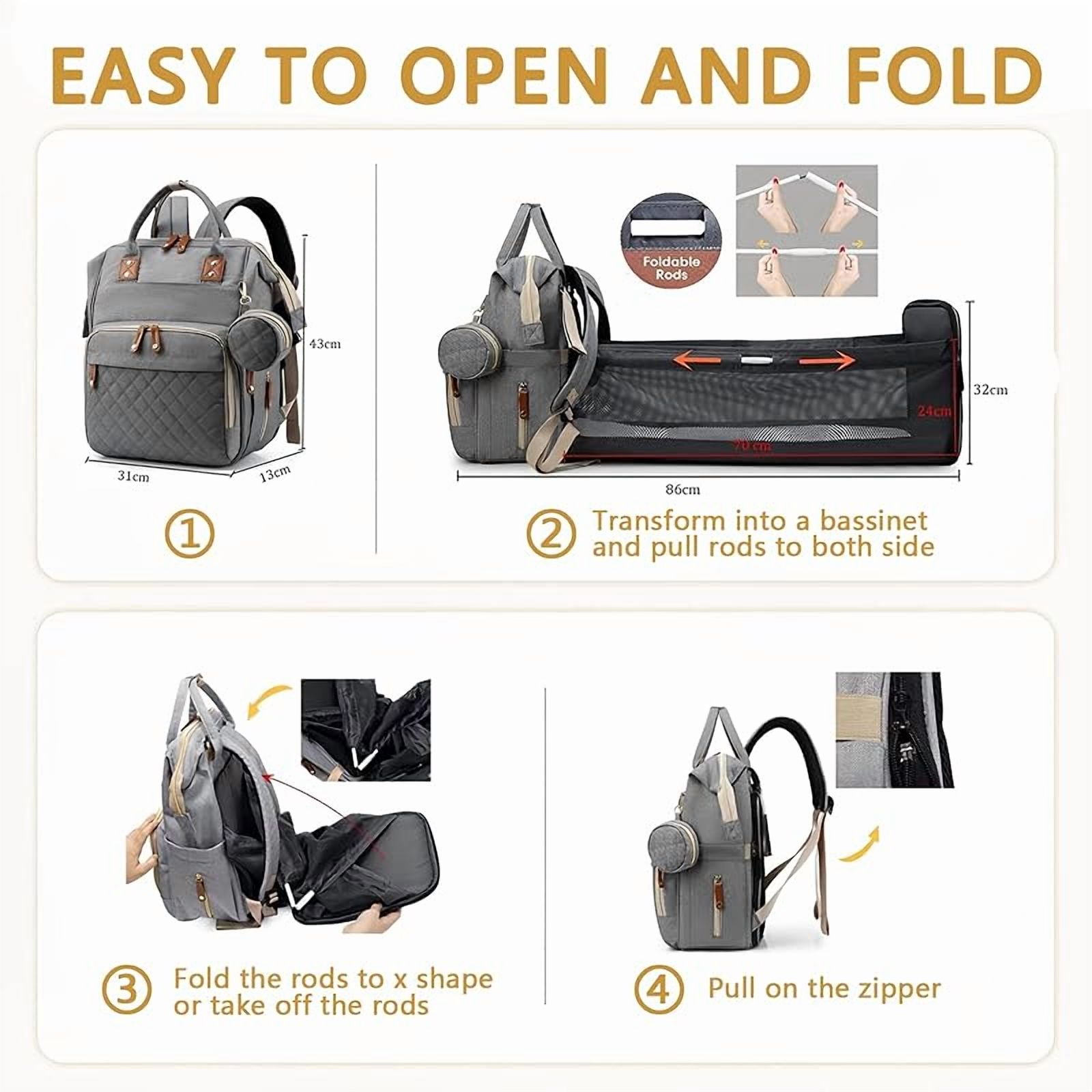 Diaper Bag Backpack with Changing Station, Foldable for Bady Toddler, 3 in 1 Large Capacity Newborn Essentials Organizer with Stroller Hook for Girls and Boys
