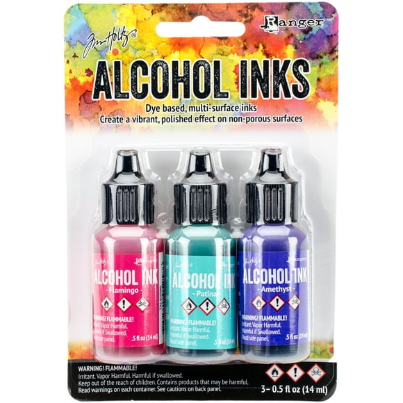 Tim Holtz Alcohol Ink .5oz 3/Pkg-Beach Deco-Flamingo/Patina/Amethyst