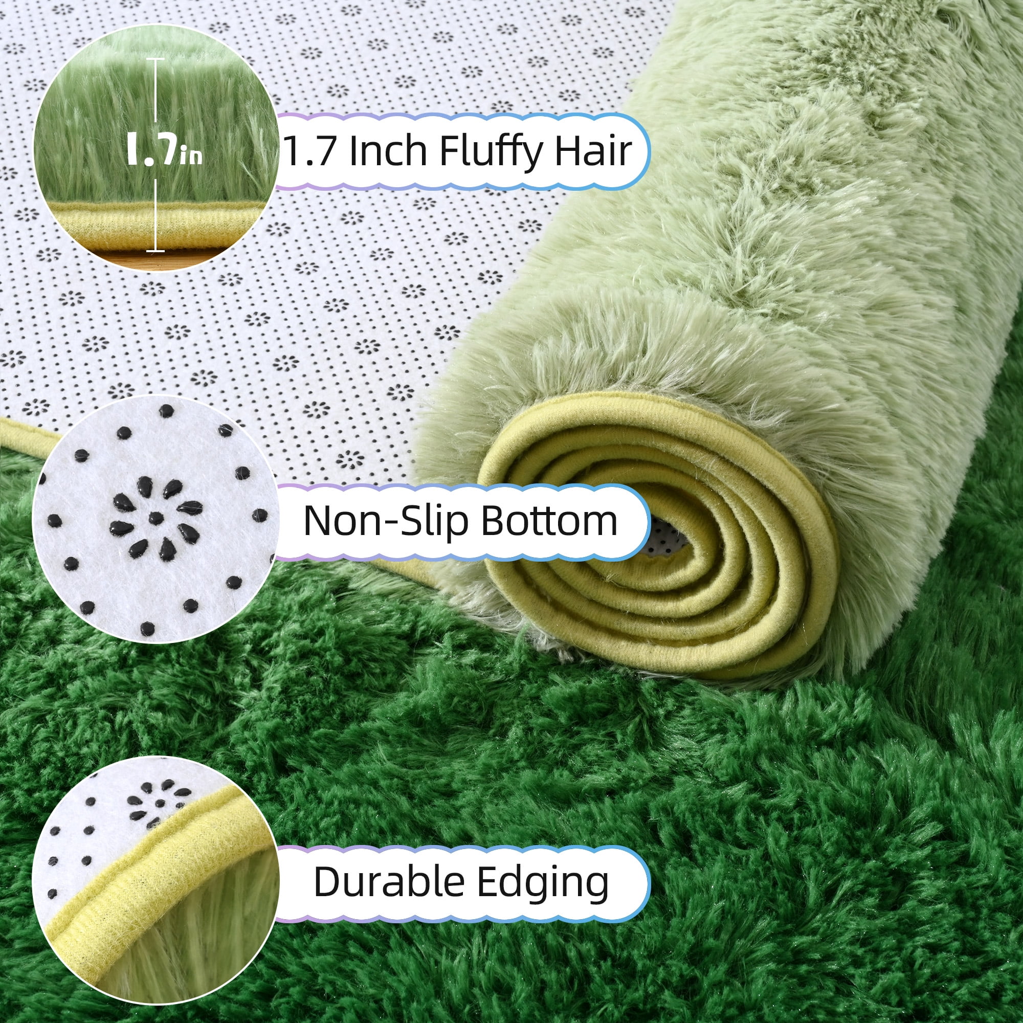 Lochas Fluffy Shag Area Rug Fuzzy Gradient Tie Dye Colorful Bedside Carpet Plush Rugs for Bedroom Living Room Nursery Baby Home Decor,5'x8',Yellow/Green