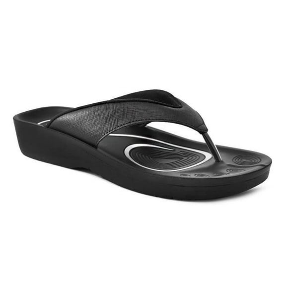 Aerothotic L0302Black8 Matt Gloss Thong Sandal for Women - Black, Size 8