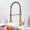 Brushed Gold - With Lid, variant on Spring Kitchen Sink Faucet Solid Brass Single Handle Pull Down Sprayer Mixer Tap