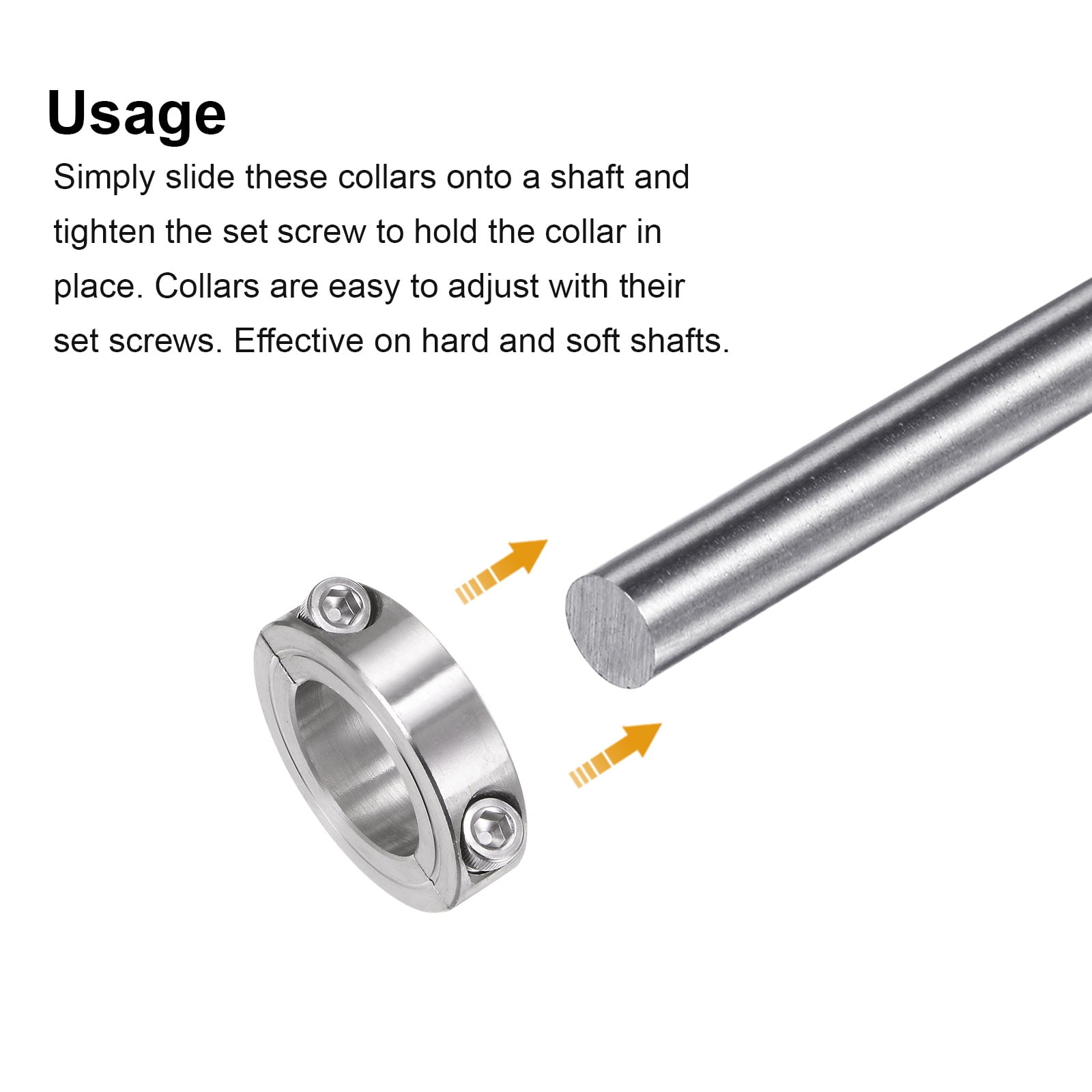 2 Packs Double Split Clamp-On Shaft Collar 1-1/8 ID Two-Piece Clamping Collar 1-7/8 OD, 1/2 Width Stainless Steel