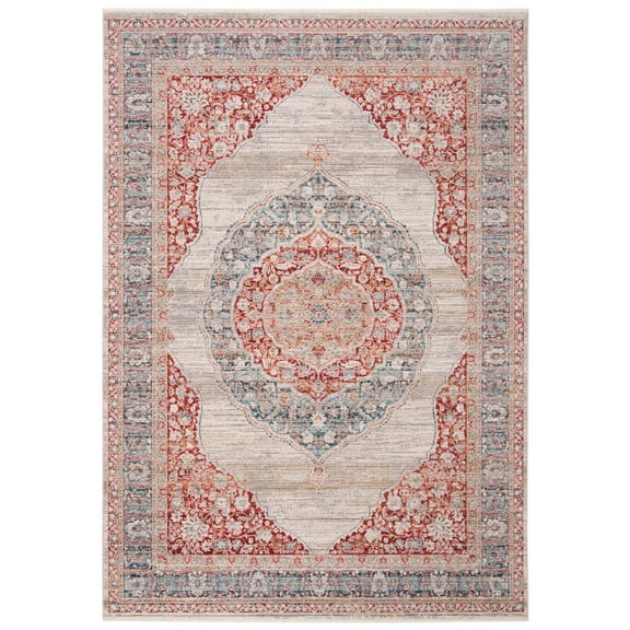 SAFAVIEH Kenitra Flowers Oriental Polyester Area Rug, Ivory/Red, 9' x 12'