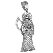BLING CARTEL Real Solid 925 Sterling Silver La Santa Muerte Holy Death Grim Reaper Iced Micro Pave Bling Pendant