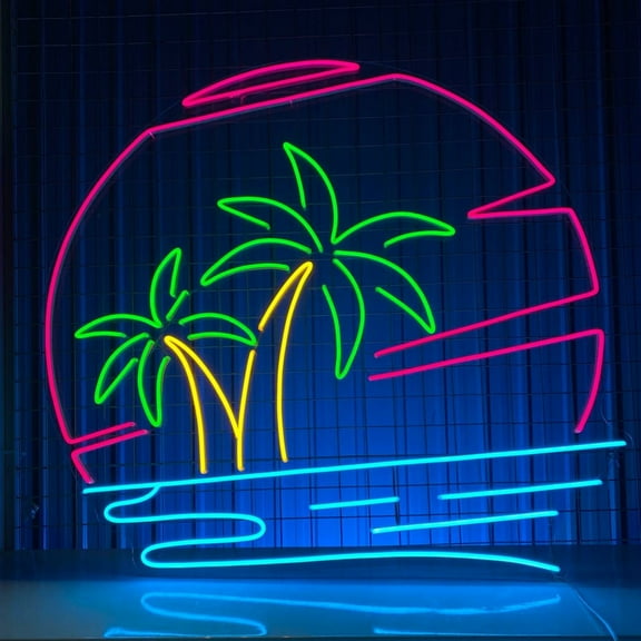 Handmadetneonsign Palm Trees On Beach Neon Sign, Beach Lover Wall Art Decor, Home Bedroom Hotel Wall Decor