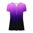 thumbnail image 4 of Olyvenn Summer Tops for Women Dressy Casual Gradient Boho Short Petal Sleeve Tunic Shirts Pleated Button V Neck Henley Blouses Multicolor XXL, 4 of 5