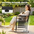 thumbnail image 3 of 3-Piece Outdoor Rocking Bistro Set, Grey PE Wicker & Steel Patio Furniture with 2-Tier Glass Table, Cushioned Mesh Seating & Side Pockets for Balcony, Porch, or Small Garden Space, 3 of 7